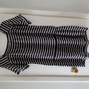 JCrew silk mini dress black white striped short sleeve S womens minor flaw